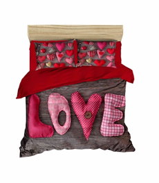 L'essentiel linge de maison Juego de funda de edredón doble Rojo, Gris y Rosa